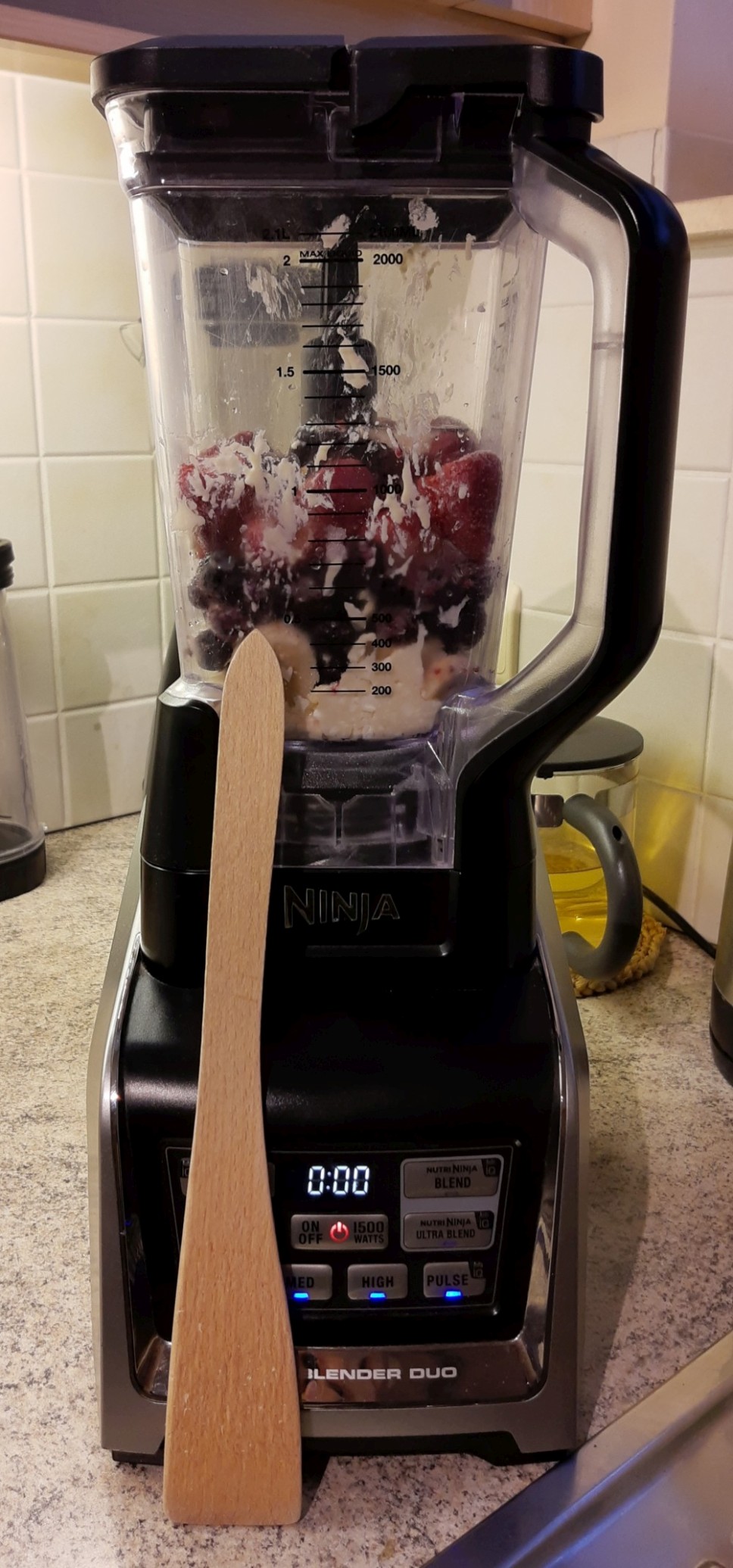 blueberry strawberry ice cream in blender